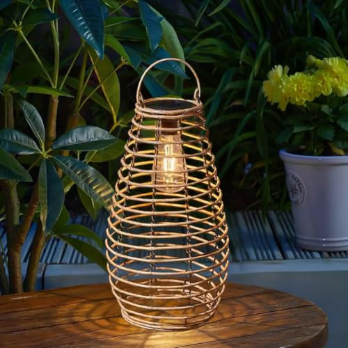 Garden Mile Grande lanterne solaire à LED pour jardin à suspendre effet rotin Éclairage extérieur 38 cm Blanc chaud
