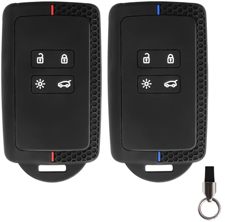 Bubuny 2 STK. Autoschlüssel Hülle kompatibel mit Renault 4-Tasten Smartkey nur Keyless Go mit Schlüsselanhänger Silikon Schlüsselhülle Schutzhülle für Clio Espace Dacia Master Bus Talisman