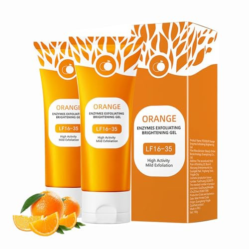 Orange Enzymes Exfoliating Gel,Deep Cleansing & Brightening for Face & Body Gentle Fruit Enzyme Scrub, Moisturizing, Dead Skin Removal, Ideal Face Exfoliator for All Skin Type 100g (2PC)