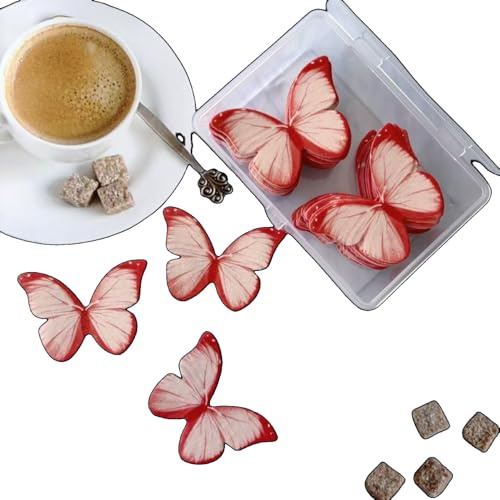 WSYLS-Essbare Tortendekoration, Gebackenes Reispapier in Schmetterlingsform, 30 G – Geeignet Für Weihnachten, Thanksgiving, Geburtstage, Weihnachten, Kuchen/Cupcakes/Plätzchen (Granatapfelrot)