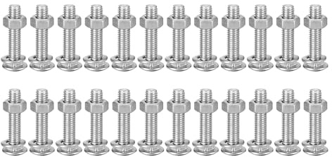 QUARKZMAN M6x30mm Bulloni A Testa Tonda Con Collo Quadrato Con Dadi E Rondelle, 24Set 304 Acciaio Inossidabile Bulloni A Collo Quadrato A Testa Tonda, Tono Argento