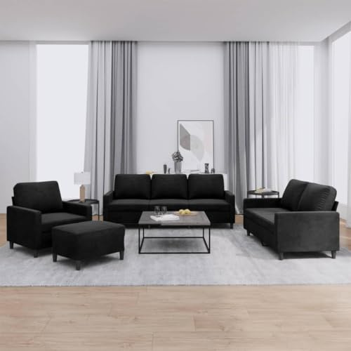 Emmtore Sofagarnitur, Sessel Couch mit Kissen, Sofa Wohnzimmersofa mit Armlehnen, Couchgarnitur Designsofa Sitzmöbel Polstermöbel,Schwarz,Mit Kissen & Fußhocker