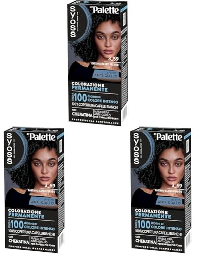 Syoss by Palette Colorazione Permanente 3-59 Castano Scuro Freddo, Colorazione capelli permanente con Cheratina, per 100% copertura dei capelli bianchi e fino a 100 giorni di colore intenso
