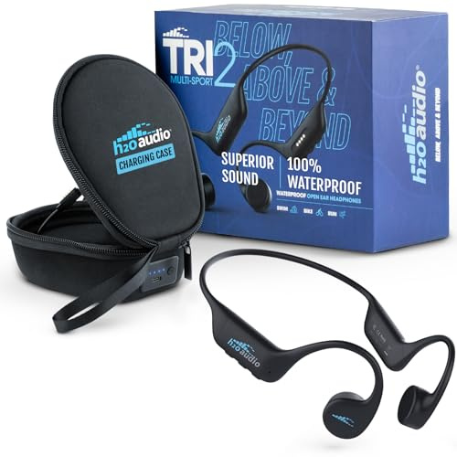 H2O Audio TRI 2 Multi-Sport Waterproof Headphones with Charging Case - Bone Conduction Open Ear Underwater Headphones for Running, Cycling, and Swimming - Bluetooth and Built-in MP3 Player (Black)