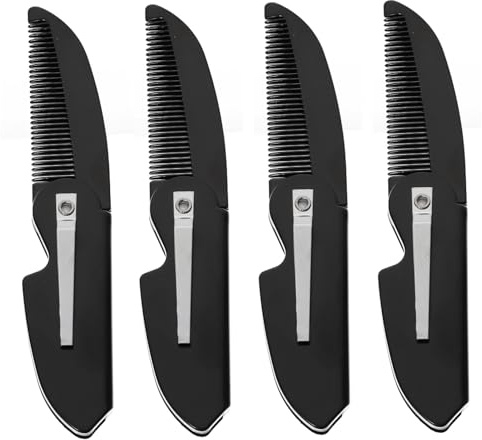 FIXOSHEE 4 Stück-pack Faltbare Bartkämme aus Kunststoff Kompakt und Tragbar Bartpflege für Männer Reise und Salon
