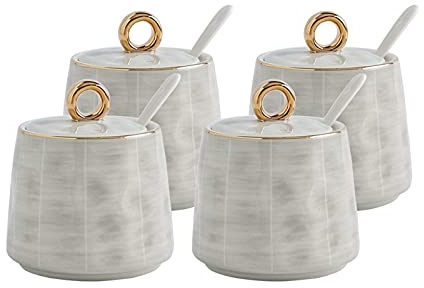 Kryddburk kryddbehållare, kryddställ lätt lyxig kryddkruka keramisk sockerskål saltskål kök kombinationskryddburk(White)