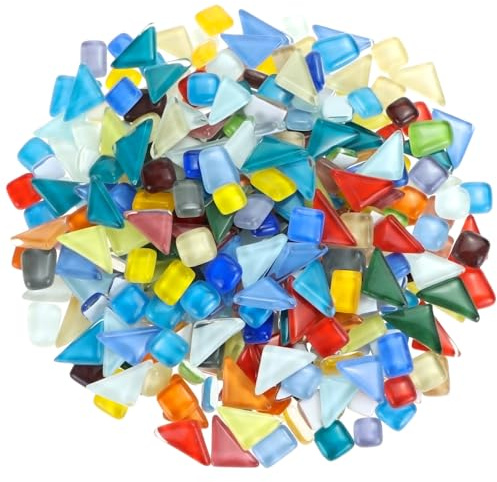 QWORK® 500 g Unregelmäßige Glas-Mosaikfliesen, Kleine Glas Mosaiksteine Steine in Mischfarbe für Heimwerker, Kunst & Heimdekoration