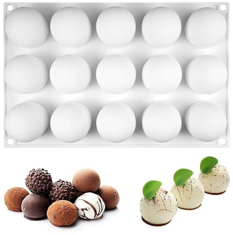 ZXTGBQ 15 Cavidades Molde de Silicona Esférico, Antiadherente Chocolate Molde de Silicona Forma de Esferas, para Chocolate, Mousse, Pudín, Pasteles, Diámetro 4,3 cm
