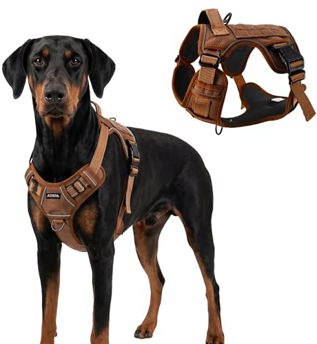 AIITLE Taktik-Hundegeschirr verstellbar reflektierend PALS, Braun L | PALS-Gurtband, gepolsterter Griff, atmungsaktiv, kein Ziehen, für große & mittelgroße Hunde, Training & Spazieren