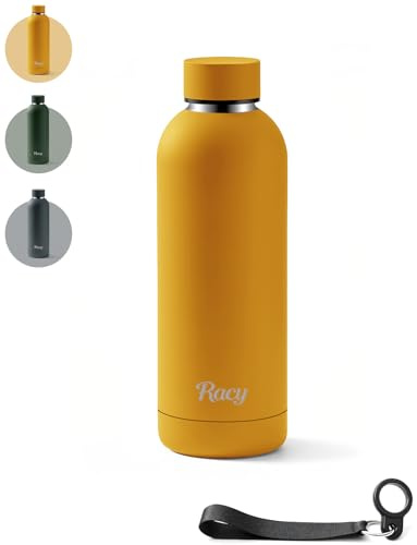 Stainless Steel Water Bottle with Strap - Insulated Metal Water Bottles Double Wall - 500ml/750ml/1L - 24hrs Cold/12hrs Hot - BPA Free - Leakproof for Sports, Hiking, Gym, Travel, Outdoor (Yellow)