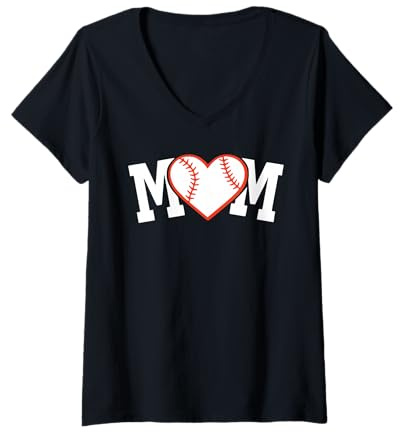 Donna Palla da Baseball Softball Mamma Cuore Amore Maglietta con Collo a V