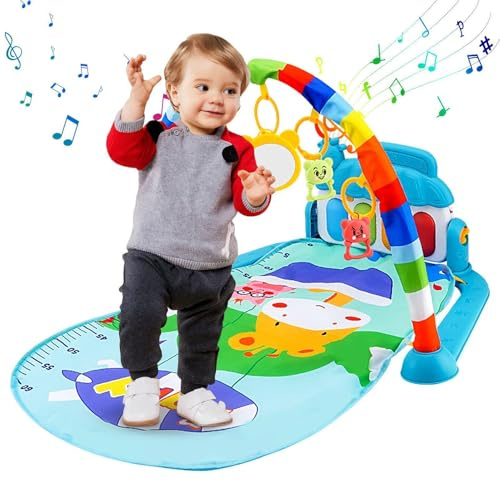 Aktivitetsmattor för småbarn - 5-i-1-lekmattor med färgglada leksaker och musik | Halkfri lekmatta Aktivitetsgym för småbarn, magetid i 3-6-12 månader Nyfödda, tidig sensorisk utforskning
