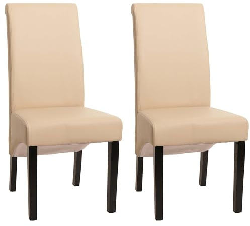 Mendler 2er-Set Esszimmerstuhl M37 - Leder, Creme, dunkle Füße | Küchenstuhl, Stuhl, Lehnstuhl