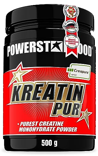 Powerstar KREATIN PUR 500g | 100% reinstes Kreatin-Monohydrat-Pulver Creapure® aus deutscher Herstellung | Kraft-Booster | Vegan | Maximalkraft | Ausdauer im Training | Muskelaufbau