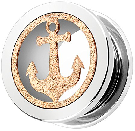Piersando Flesh Tunnel Ohr Plug Piercing Ohrpiercing Edelstahl Anker Inlay Roségold Silber 14mm