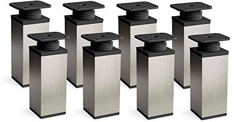 Sossai Edelstahl gebürstet grau Möbelfüße MFV1, 8er Set, 120 mm Höhe, höhenverstellbar, Vierkantprofil 40 x 40 mm, perfekt für Regale und Aufbewahrungsmöbel
