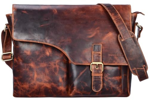 STILORD Valerian Leder Umhängetasche Herren Messenger Bag Business Uni Büro groß DIN A4 Laptoptasche Aktentasche Vintage Rindsleder Farbe:Kara - Cognac