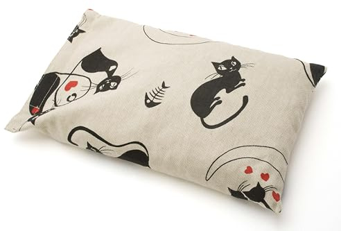 Cuscino scaldacollo con noccioli di ciliegia per Dolore cervicale/Mal di Stomaco/Febbre Alta/Contusioni (650gr. - 32x19x2cm) - Terapia Caldo Freddo - Fantasia Gatti - Prodotto in Emilia Romagna