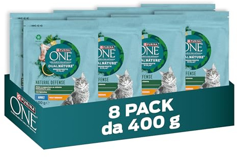PURINA ONE Dualnature Natural Defense Crocchette per Gatti Adulti con Pollo e Spirulina Naturale 8 Sacchi da 400g