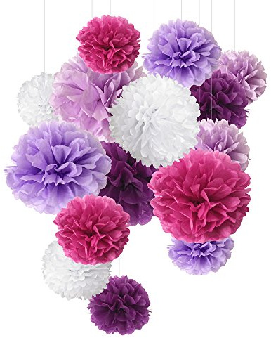 SD SPARKLING DREAM Seidenpapier Pompons Blaurot Papier Blumen für Party Dekorationen, Geburtstags, Hochzeitsfeier, 15 Stück in 20cm, 25cm, 35 cm
