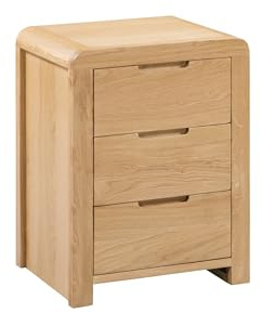Julian Bowen Curve Bedside Table, 3 Drawer, Solid Oak - H61 x W45 x D38cm