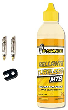 X-Sauce Kit Sellante Anti Pinchazos para Tubeless, Amarillo, 200ml +2 obuses+Llave Desmontar