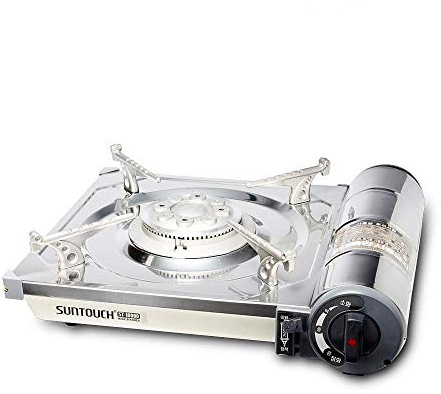 SUNTOUCH Portable Camping Stove – Butane Gas Burner, Auto Safety Shutoff, Stainless Steel – Includes Hard Carrying Case (Full Size)