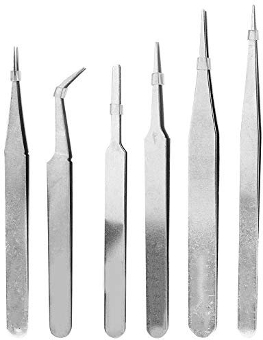 Brucelles de précision, Brucelles antistatiques en acier inoxydable 6Pcs pour l'électronique, fabrication de bijoux, laboratoire, travaux de réparation, loisirs
