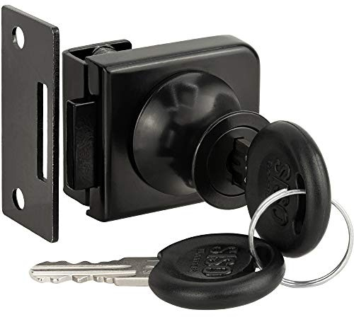 Gedotec Möbelschloß Zylinder-Möbelschloss Vitrinen-Schloss Set - ECONO BLACK | Tür-Verriegelung für Glas-Schränke & Möbel | Glastürschloss zum Klemmen | 1 Stück - Riegelschloss für Glastüren 4-8 mm