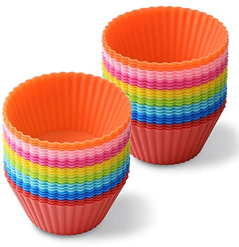 Newk Återanvändbara silikonformar i silikon, 48 paket non-stick silikonform av livsmedelskvalitet gör-det-själv för muffinsfoder, muffins koppformer, 8 färger