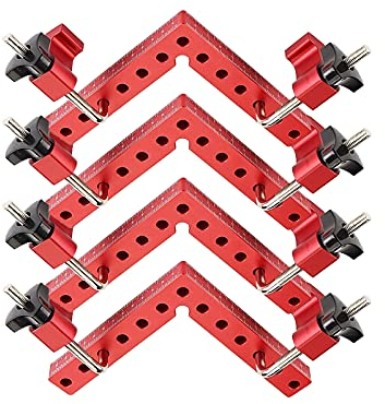CDIYTOOL 4 Stück 90 Grad Positionierungsquadrate, rechtwinklige Klemme mit 8 Klemmen, Aluminiumlegierung, L-Typ-Eckklemme, Holzbearbeitung, Tischler-Werkzeug für Box Schränke Schubladen (14 x 14 cm)