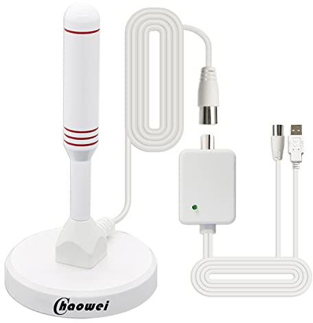 Antenna TV per interni portatile ad alto guadagno Freeview con amplificatore di segnale esterno, antenna TV digitale amplificata da 120 miglia con cavo coassiale da 2 m e base magnetica