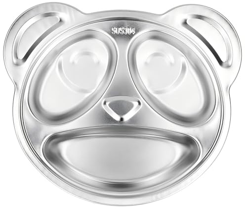 Yuecoom Plato De Comida Con Forma De Panda De Acero Inoxidable 304,Plato Dieta 3 Zonas,Dieta Platos De Control De Porciones,Plato Dividido De Comida Para El Hogar, JardíN De Infantes, Escuela.
