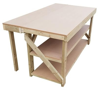 Arbor Garden Solutions Wooden MDF Workbench With Extendable Working Surface Two Shelves - 4ft to 8ft - Work Table Hand Made Strong Heavy Duty - Made From Construction Grade Timber (4ft)