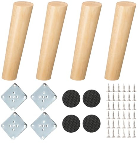 NAKUPENDA Möbelfüße Holz 4 Stück Sofafüße Holzmöbelbeine Kegel Schräg Ersatz Möbelbeine für Sofa TV Schrank Bett Couch Stuhl Teeschrank (200mm Höhe)
