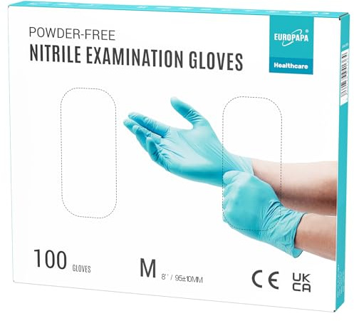 EUROPAPA® 100 Guantes De Nitrilo, Desechables, Guantes De Examen, Sin Polvo, Sin LÁTex, No EstÉRiles, Sin LÁTex, Guantes Disponibles (M, Azul Claro)