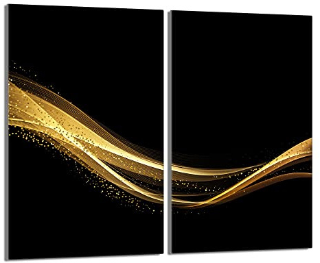 Herdabdeckplatten 2-Teilig 2x30x52 cm Ceranfeldabdeckung Küche Elektroherd Induktion Herdschutz Spritzschutz Glasplatte Schneidebrett aus Gehärtetem Glas, Golden Schwarz