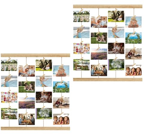 ABACHI WOOD-Marco Fotos Lateral de Madera para Pared, Colgar Fotos Pared con Pinzas, para Manualidades, Decoración del Hogar y Regalos, (40 x 4 x 2 cm), 2 Packs (Yute)