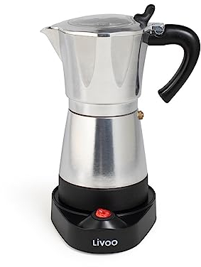 Livoo - caffettiera italiana elettrica DOD117A - 300ml, 6 tazze, 480W, alluminio, funzione di mantenimento al caldo