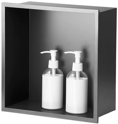 sunrik Nicho de Ducha,Estante de Ducha Empotrado de Acero Inoxidable,Nicho de Pared de Ducha Empotrable en Azulejos，Estantes de Baño Nicho Sola Capa Cuadrado 30x30x10cm,Gris