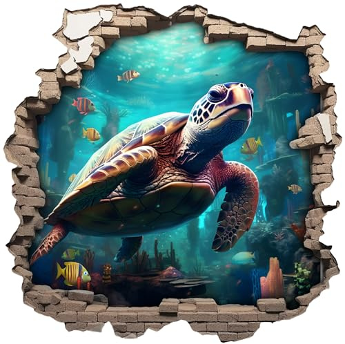 Wandtattoo Wandriss mit Schildkröte Fenster in andere Welt Portal Schiffsfenster Kinderzimmer Wandaufkleber (70x70cm Schildkröte)