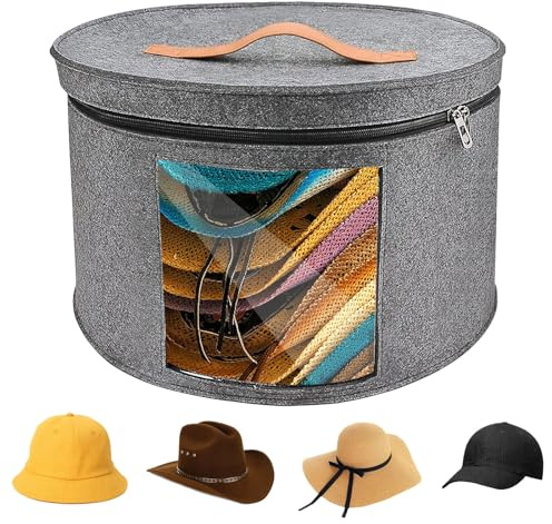 mumisuto Hutschachteln für Frauen, Runde Hut Träger mit Breiter Krempe und Klarem Fenster Lagerung Reise Box Hutschachtel Rund Deckel Geeignet die Organisation im Kleiderschrank, 15.7*9.8in (Grau)