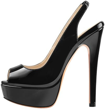 MissHeel Plateau Slingbacks, tacchi a spillo da donna, scarpe da sera, Nero , 40 EU