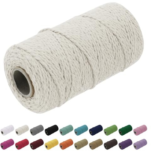 Uiopa Makramee Garn 1.5mm x 100m, Baumwollkordel Farbig Baumwollgarn Geflochten Baumwollseil, Natürliche Baumwollschnur für Wandbehang, Vorhang, Traumfänger, Hängepflanze, Deko (Natürlich)
