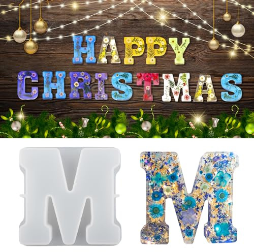 WIKIMO Silikonform Buchstaben Groß, 18 cm/7 inch Epoxidharz Formen für 3D-Alphabet, Silikonform GießForm für Geburtstag Hochzeit Party Weihnachten Kunst Basteln Ornamente（M）