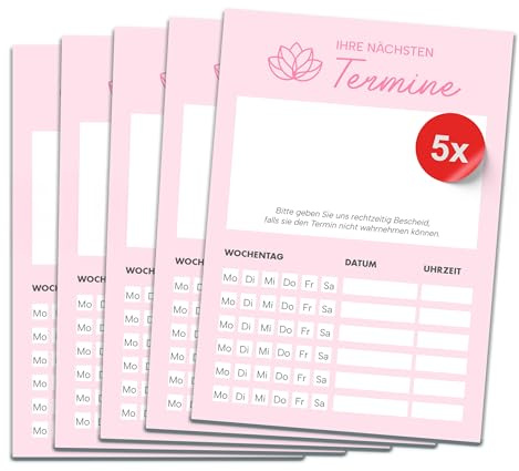 PRIMUS PRINT Terminblock DIN A7 - Terminzettel - 90g Naturpapier, 50 Blatt, Leimbindung, Branchenspezifische Motive - Ideal für Friseure, Ärzte, Fußpflege & mehr - Erhältlich in 5er, 10er, 25er Sets