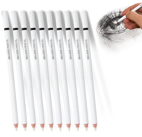 10PCS Eraser Pencil for Artists, Rubber Highlight Eraser, Wooden Sketch Precision Pencils for Sketching Charcoal, Revise Erasing Details Drawings Set, Kids Back to School Supplies