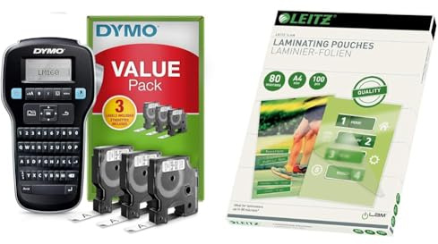 DYMO LabelManager 160 Tragbares Beschriftungsgerät Starter-Set & Leitz Heißlaminierfolien A4 80 mic