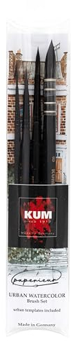 KUM 5146916 - Pinselset 4-teilig, Künstlerpinsel für Aquarellmalerei, Urban Watercolor Brush Set, Schwarz