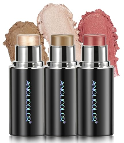 Anglicolor 3 Pcs Iluminador Contorno Blush Maquillaje Stick,Highlighter Bronzer Colorete,Colorete En Crema Makeup,Textura Crema Contorno Para Todas Las Pieles Facile Da Trasportare(#ABC, 3PCS)